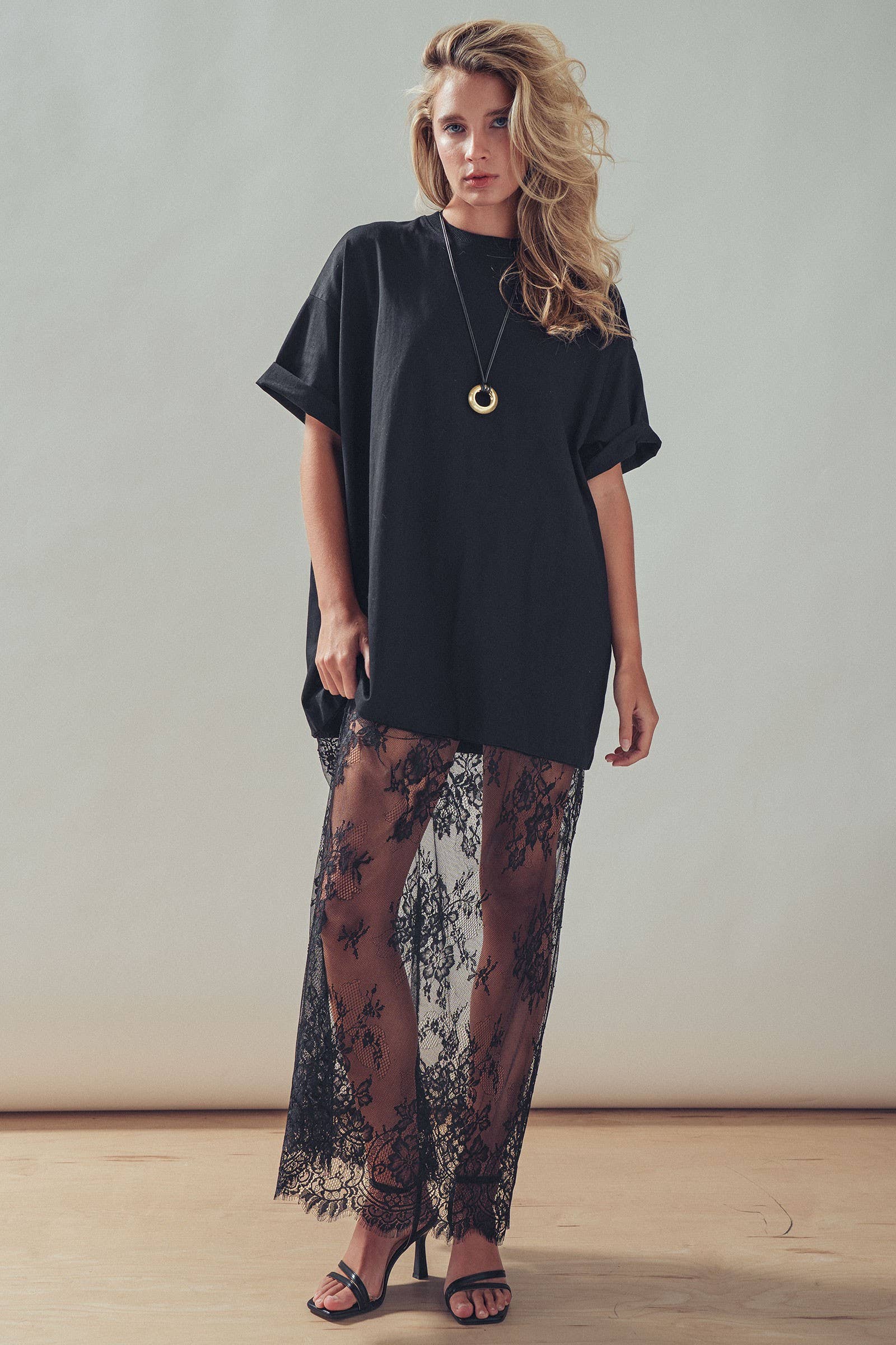 T-Shirt Dress with Sheer Lace Skirt