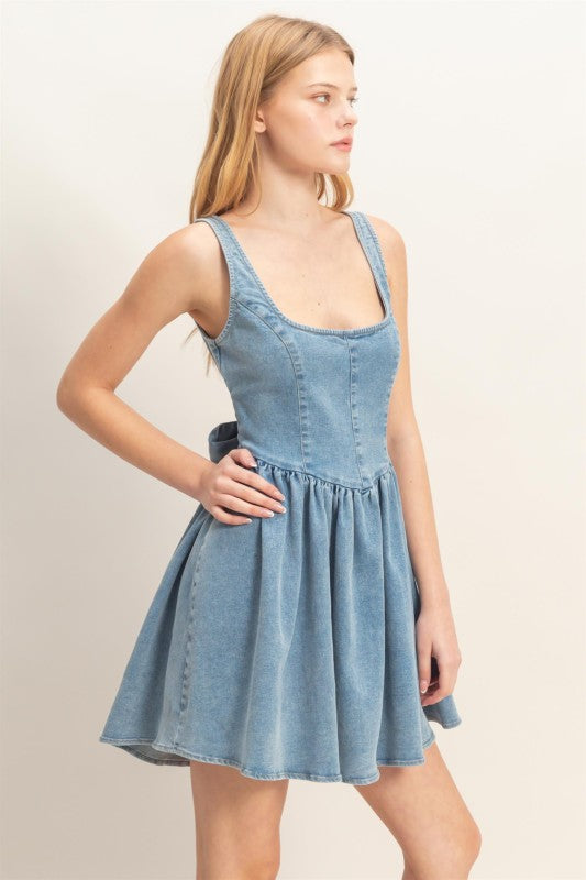 Low back denim dress