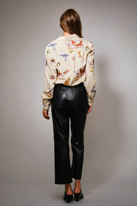 Long sleeve western embroidered shirt