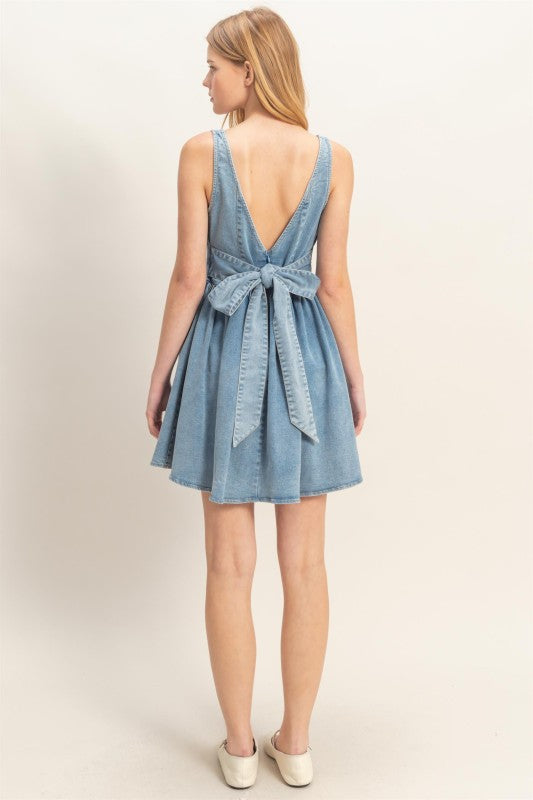 Low back denim dress