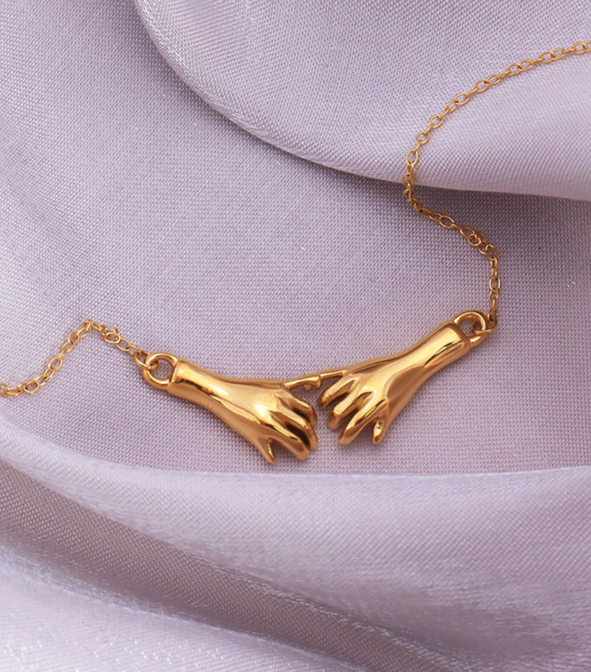 Pinky Promise Ride or Die Hand Necklace 18K Gold Waterproof