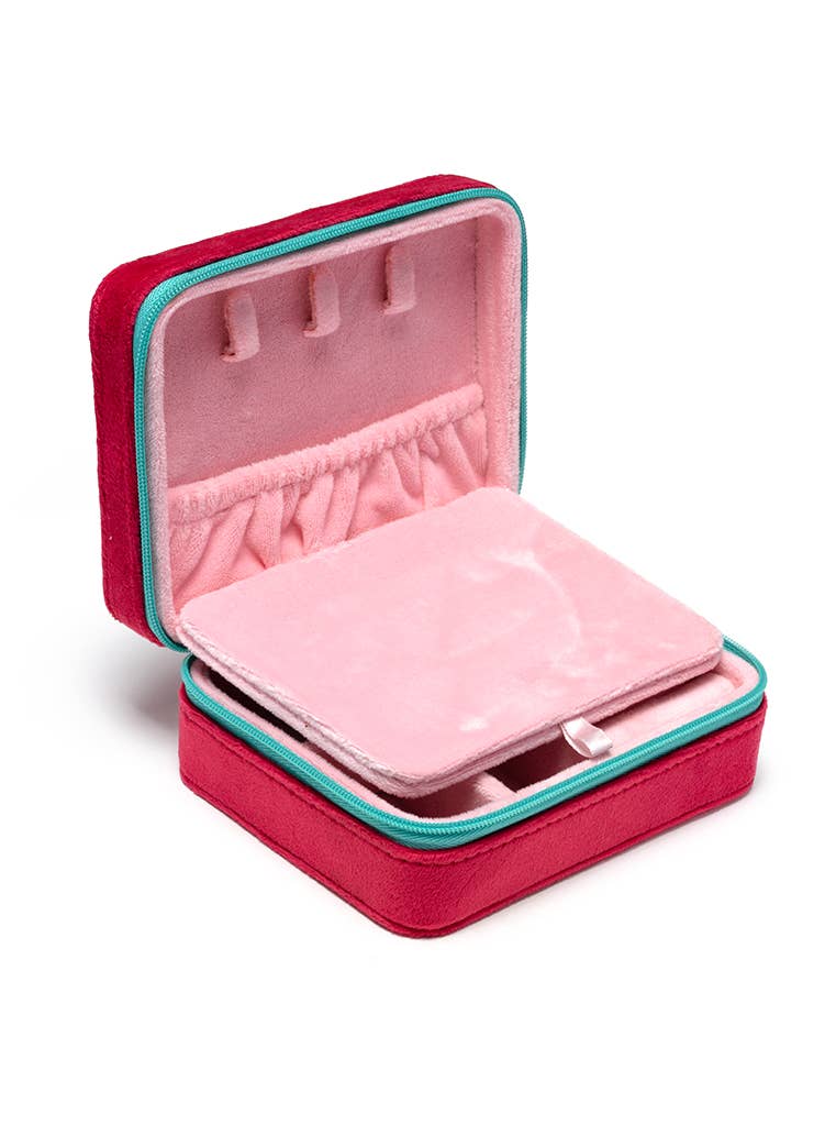 Velvet Jewelry Zip Case / Organizer - Strawberry Season -Red