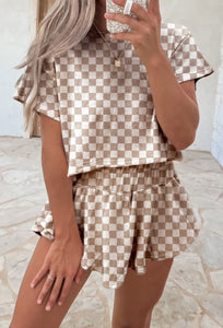 Brown Checkerboard Skort Set