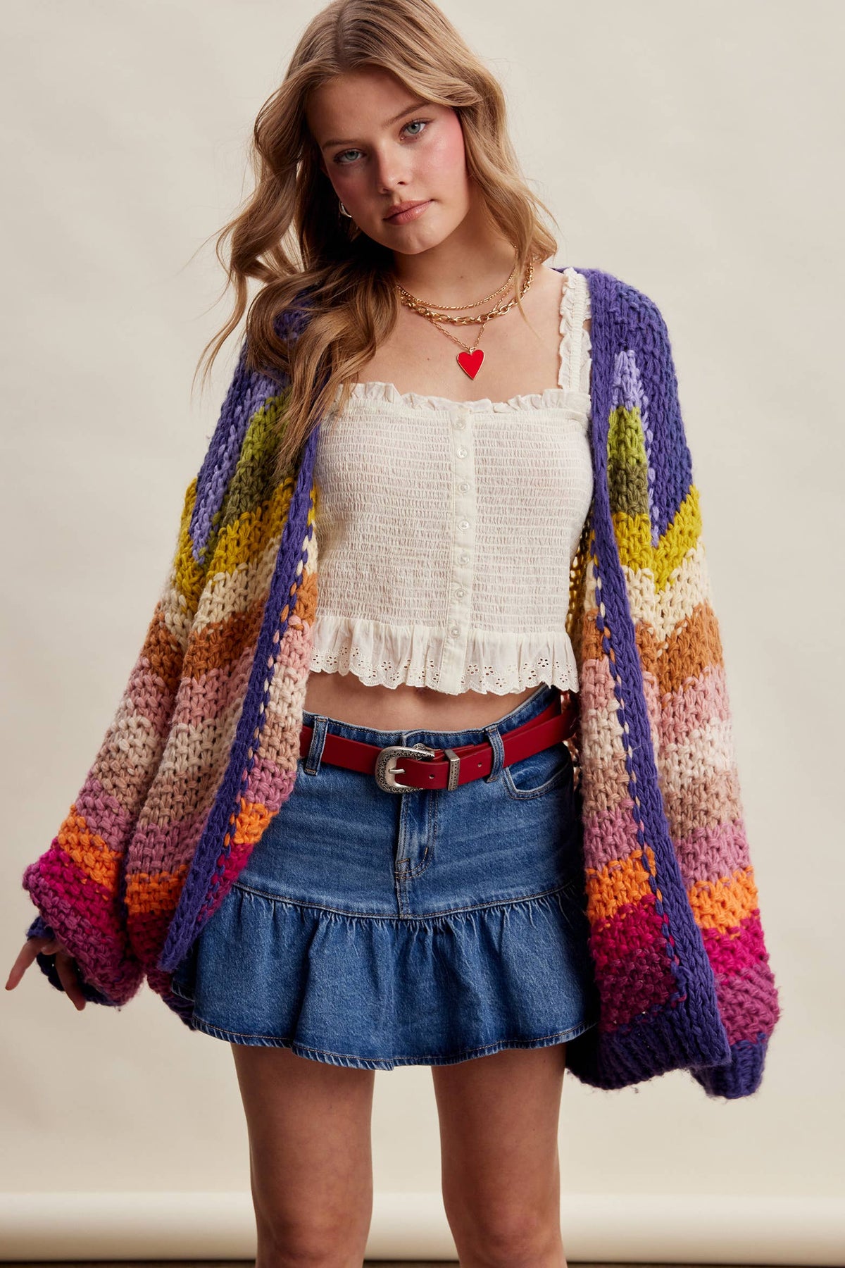 Rainbow Hand-Crochet Cardigan