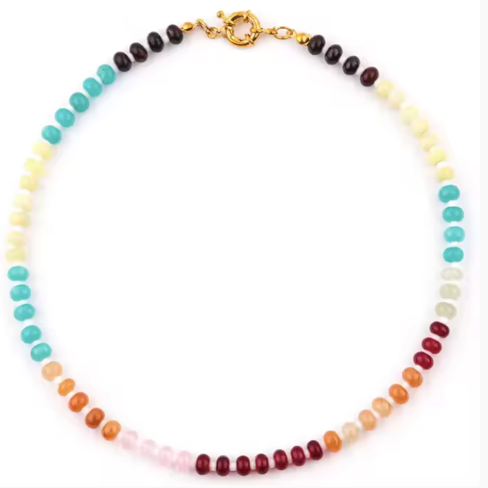 Gemstone Candy Bead Rainbow and Charm Collector Necklace