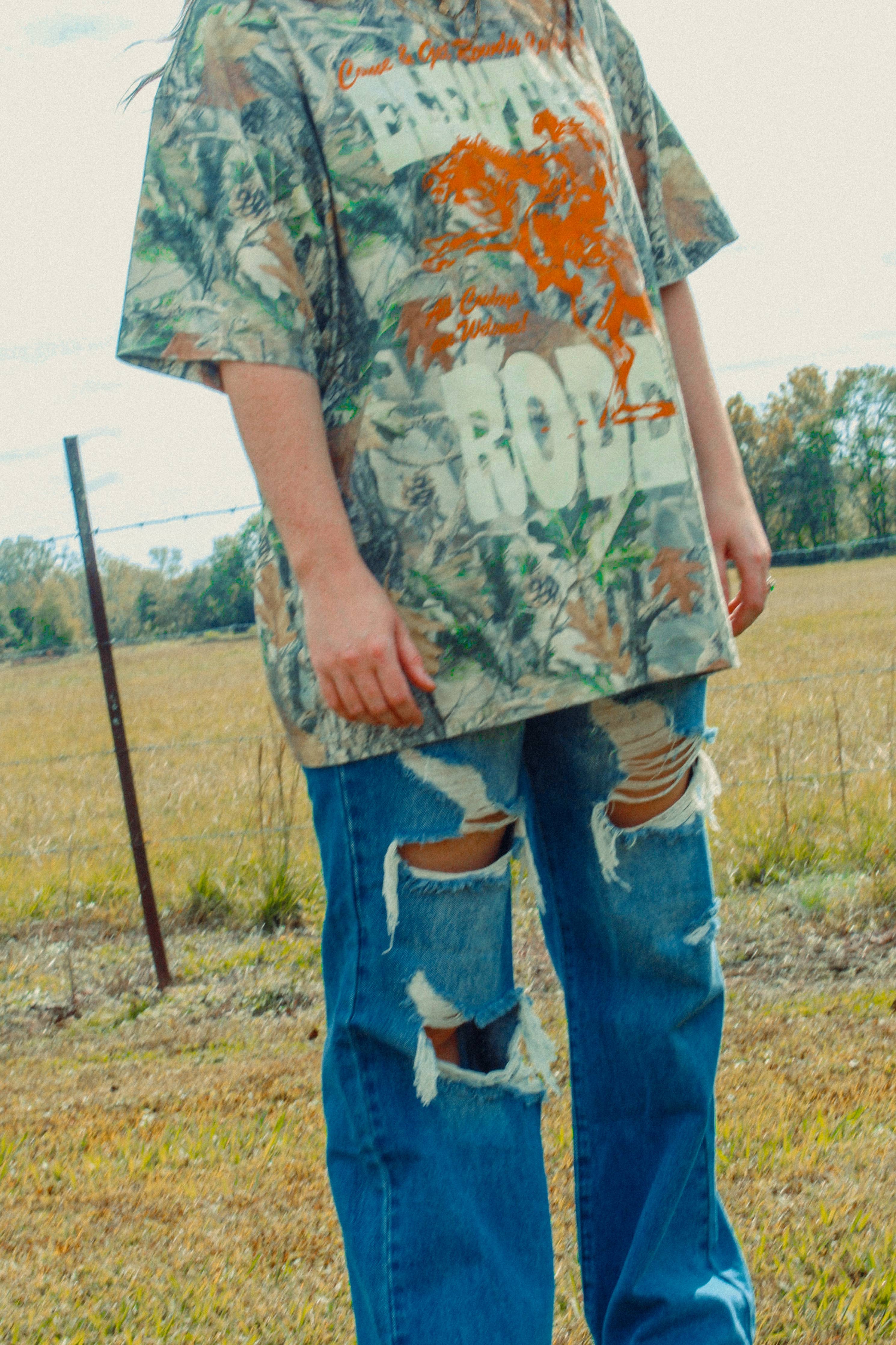 Camo Electric Rodeo, Country Western Boxy Cotton TShirt