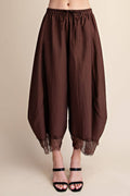 Cropped Lace Trim Balloon Pants