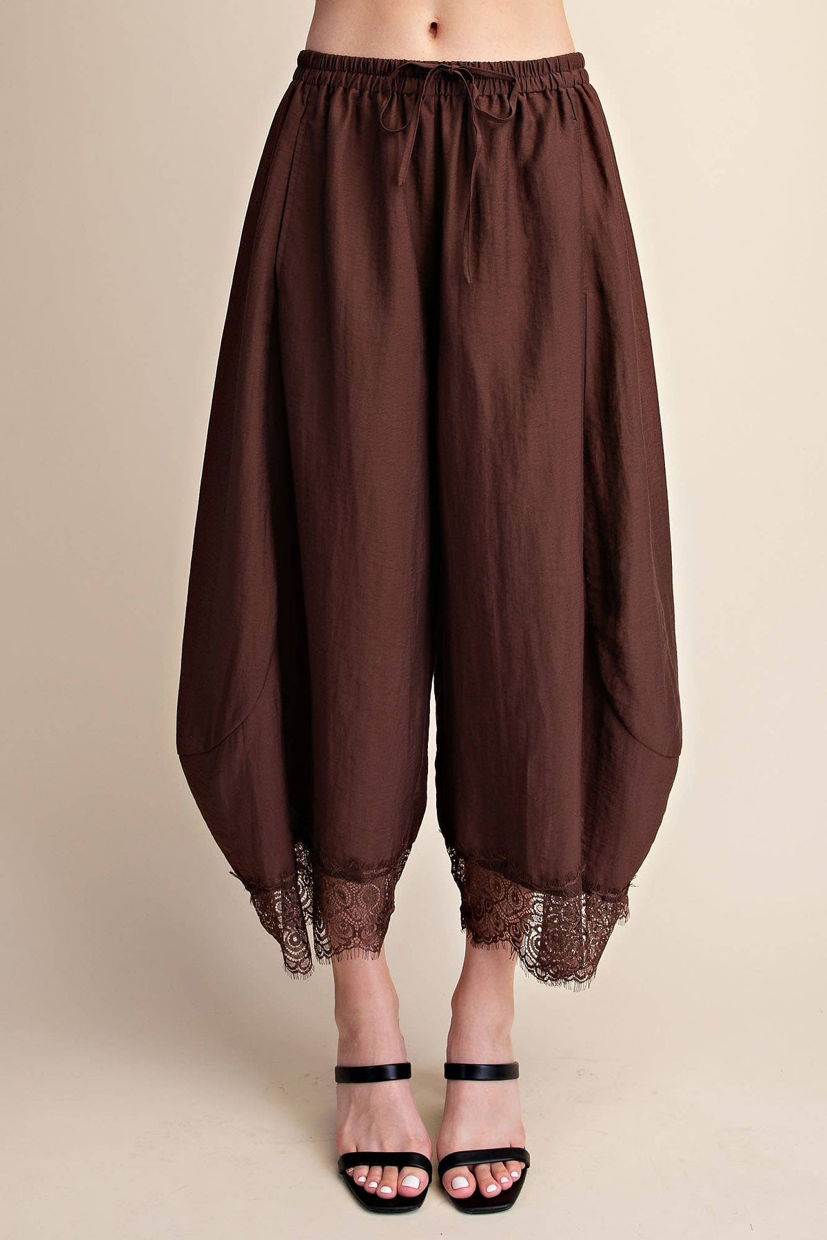 Cropped Lace Trim Balloon Pants