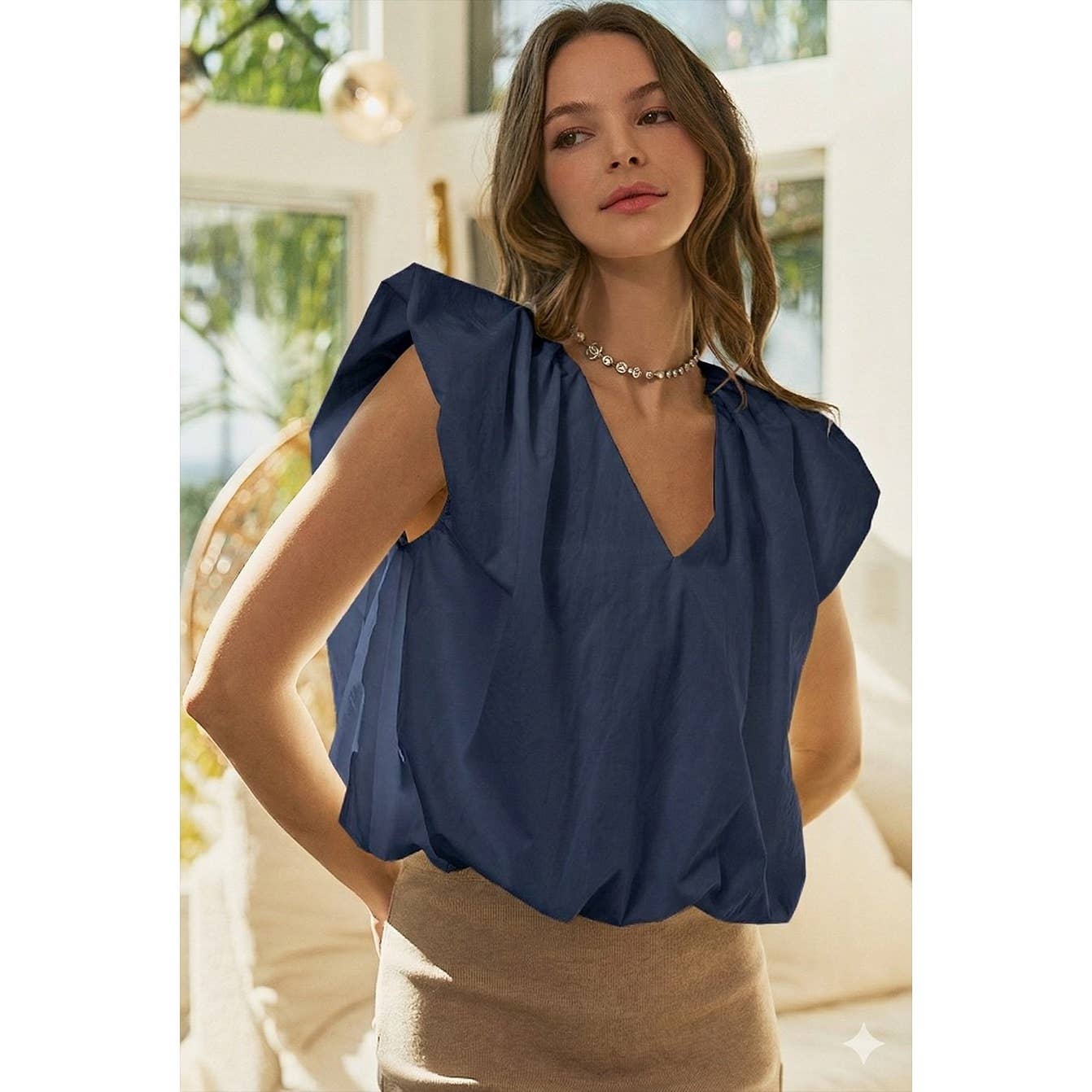 Quiet Elegance Sleeveless V Neck Blouse Top