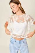 SHORT SLEEVE LACE SHEER TOP