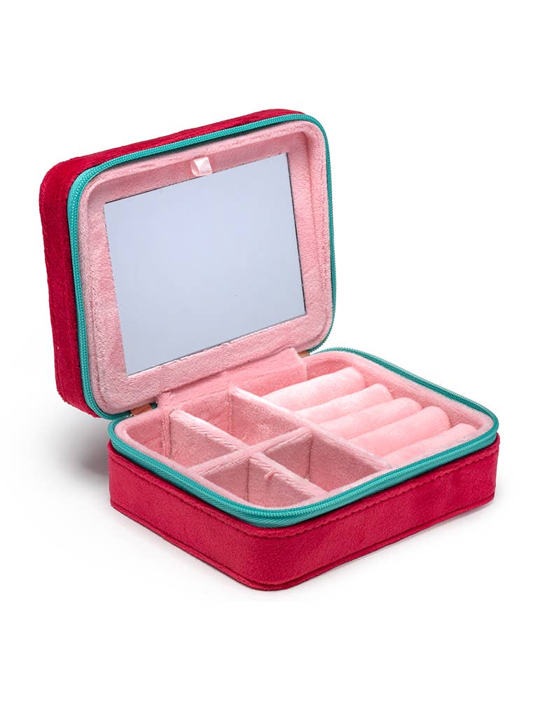 Velvet Jewelry Zip Case / Organizer - Strawberry Season -Red