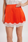 SCALLOP LACE TRIM SATIN MINI SKIRT