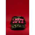 Pink puff LOVE trucker hat