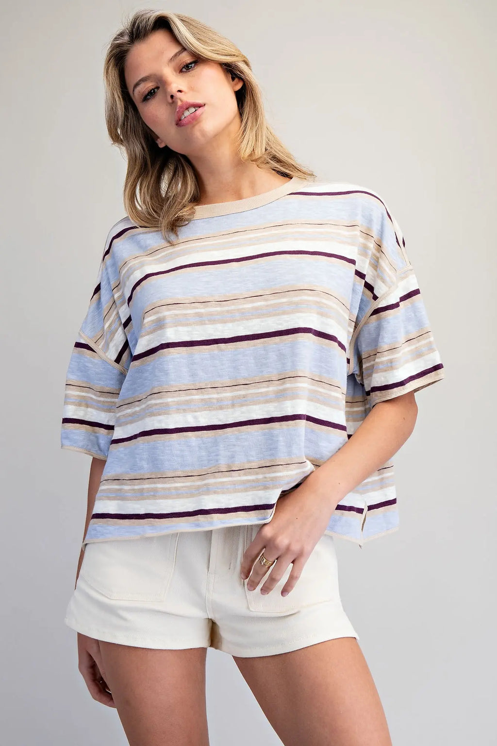 Berry striped boxy shirt