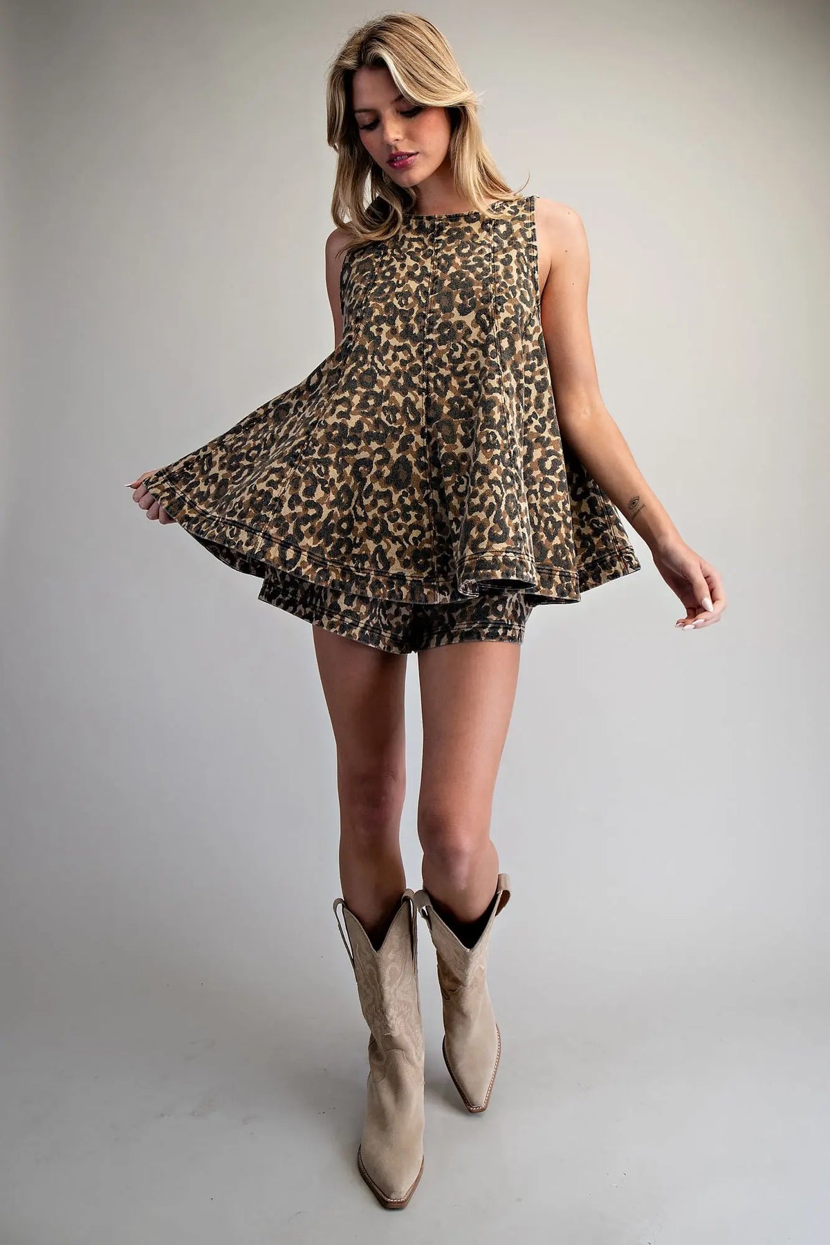 leopard denim set
