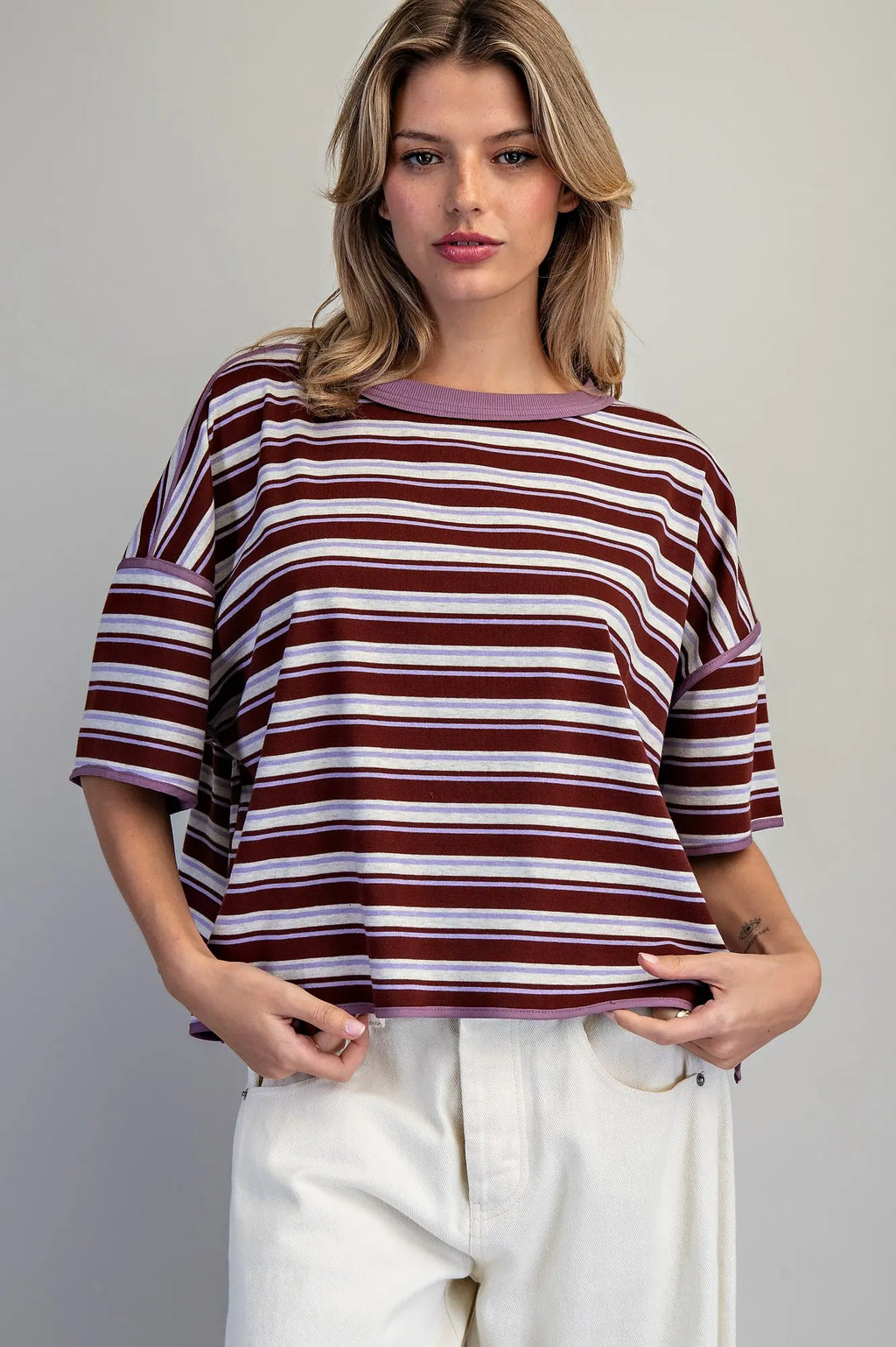 Fig jam striped boxy shirt