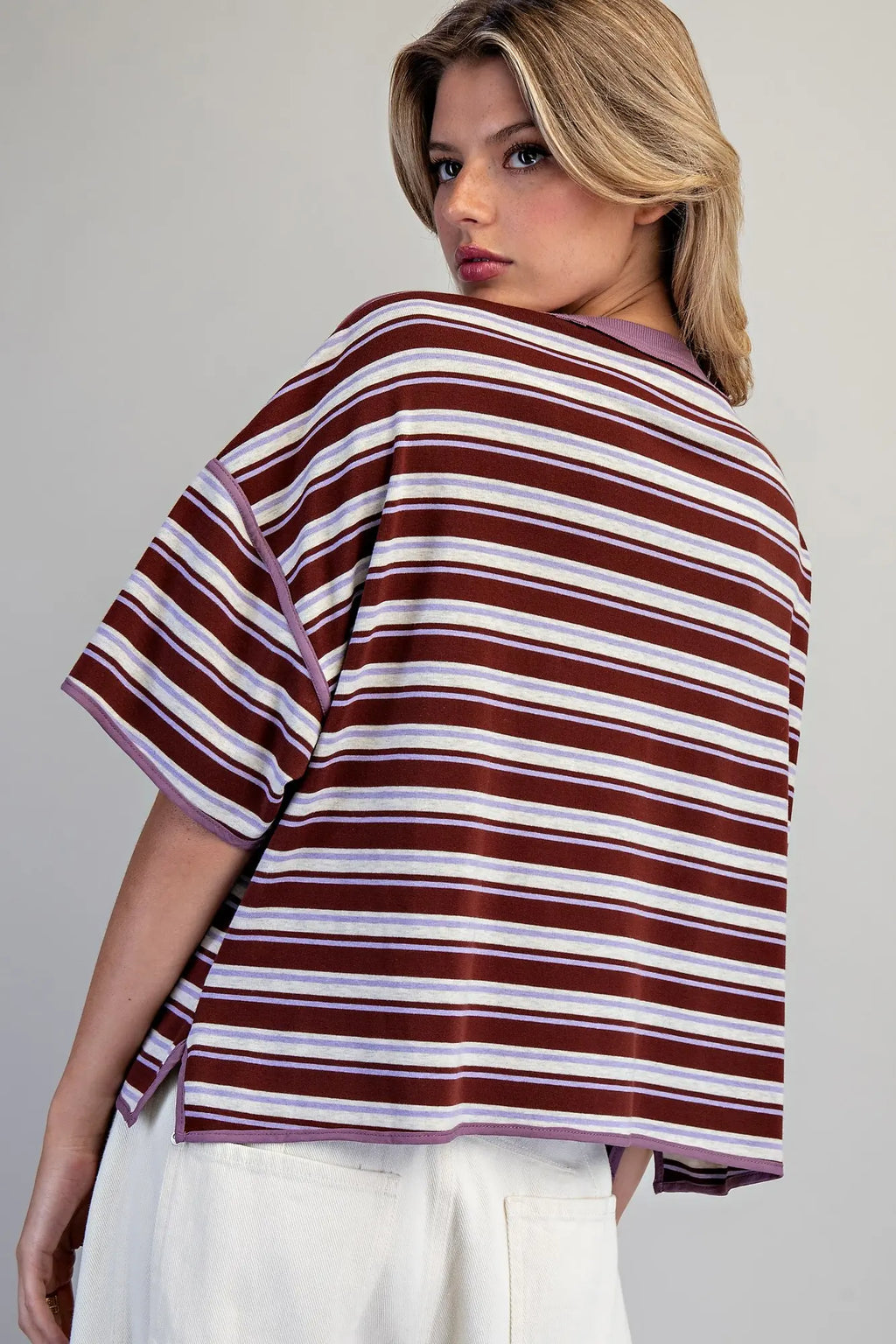 Fig jam striped boxy shirt