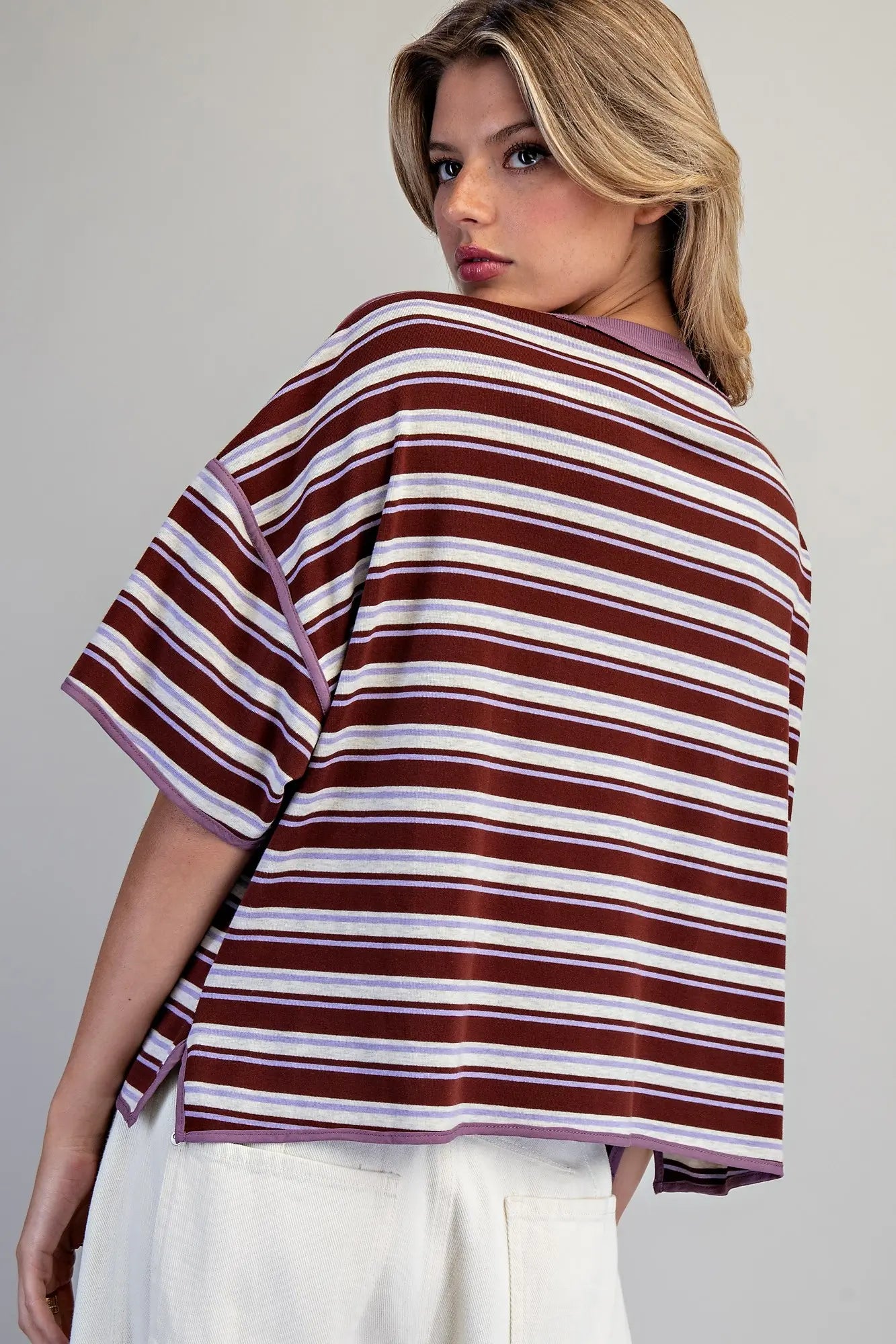 Fig jam striped boxy shirt