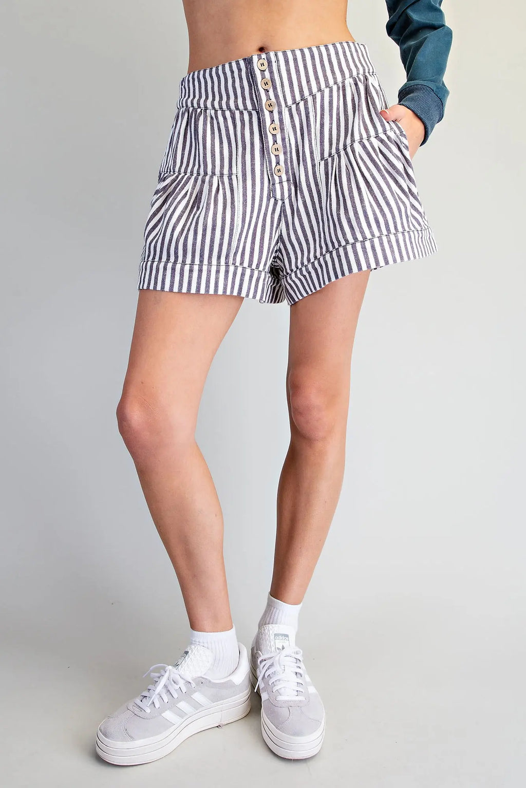 Button down striped shorts