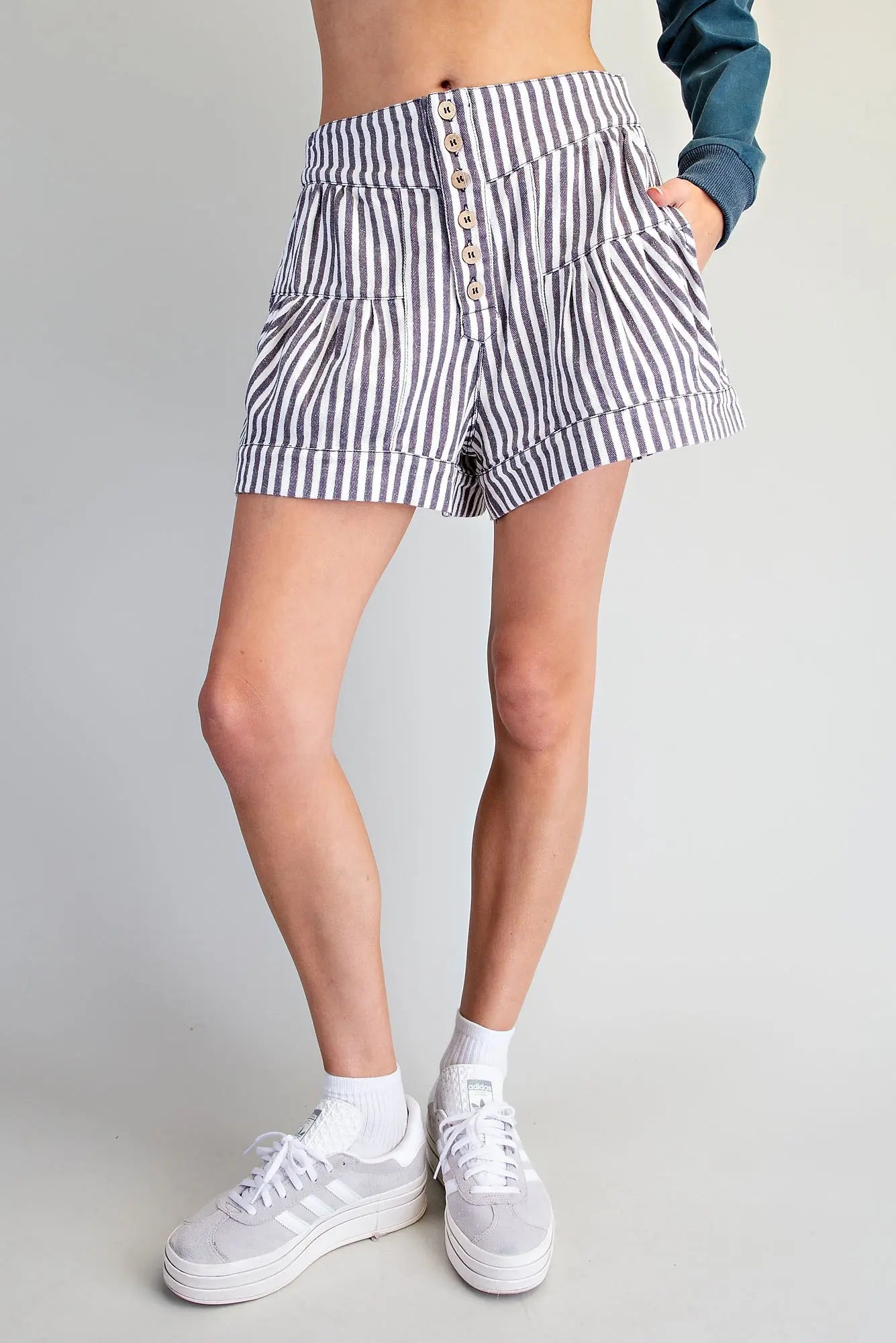 Button down striped shorts