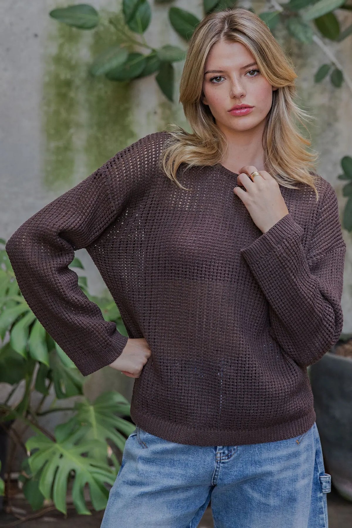 Open Tie Back Knit Sweater