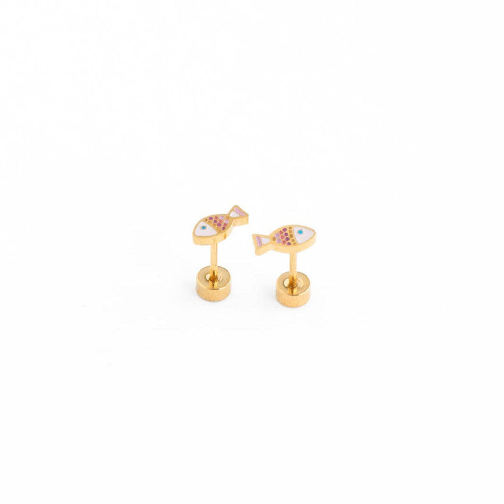 Fish Stud Earrings - Hypoallergenic, Flat Back, Girl Gift