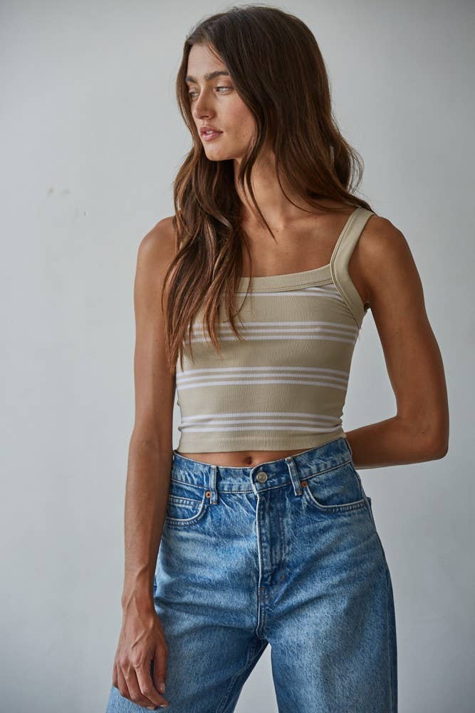 Knit Seamless Ribbed Striped Sleeveless Top