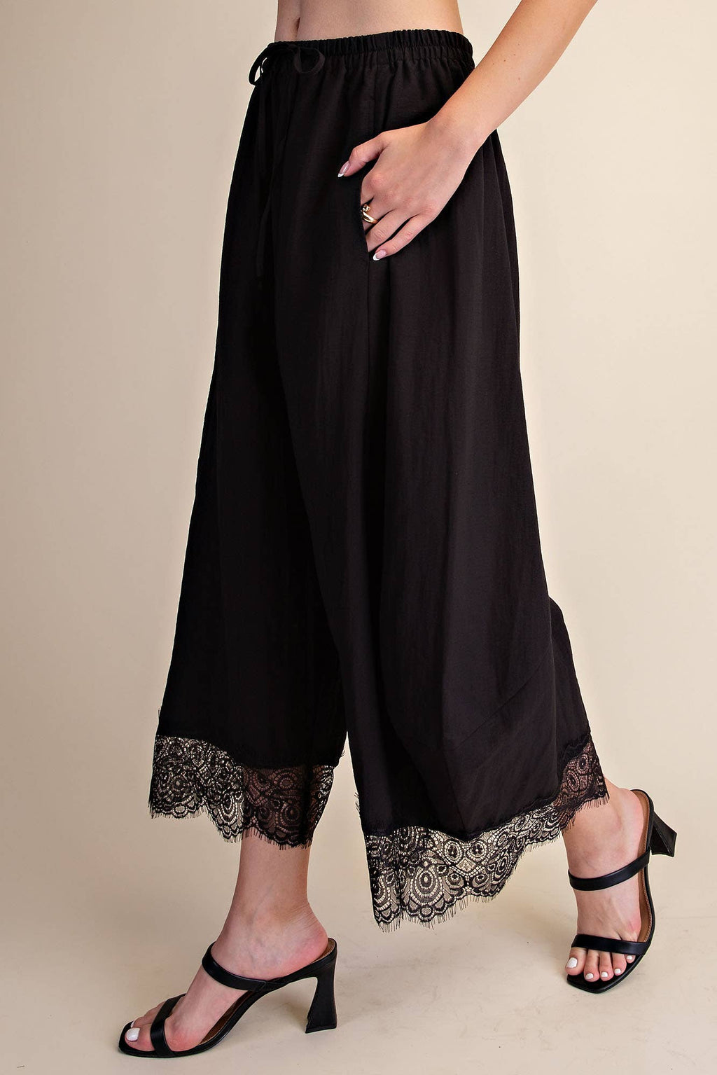 Cropped Lace Trim Balloon Pants