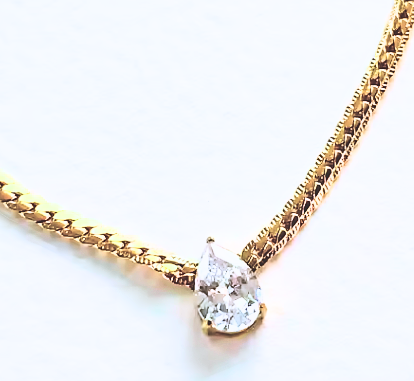 Gia-Tear Drop Solitaire Princess Setting Wheat Chain Steel