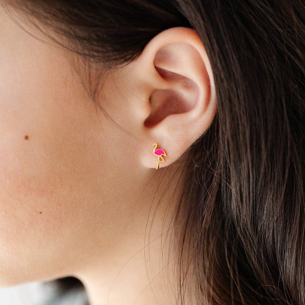 Flamingo Stud Earring - Hypoallergenic, Flat Back, Girl Gift
