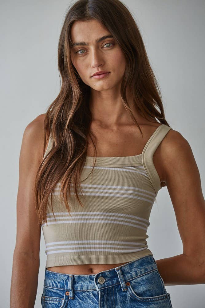 Knit Seamless Ribbed Striped Sleeveless Top