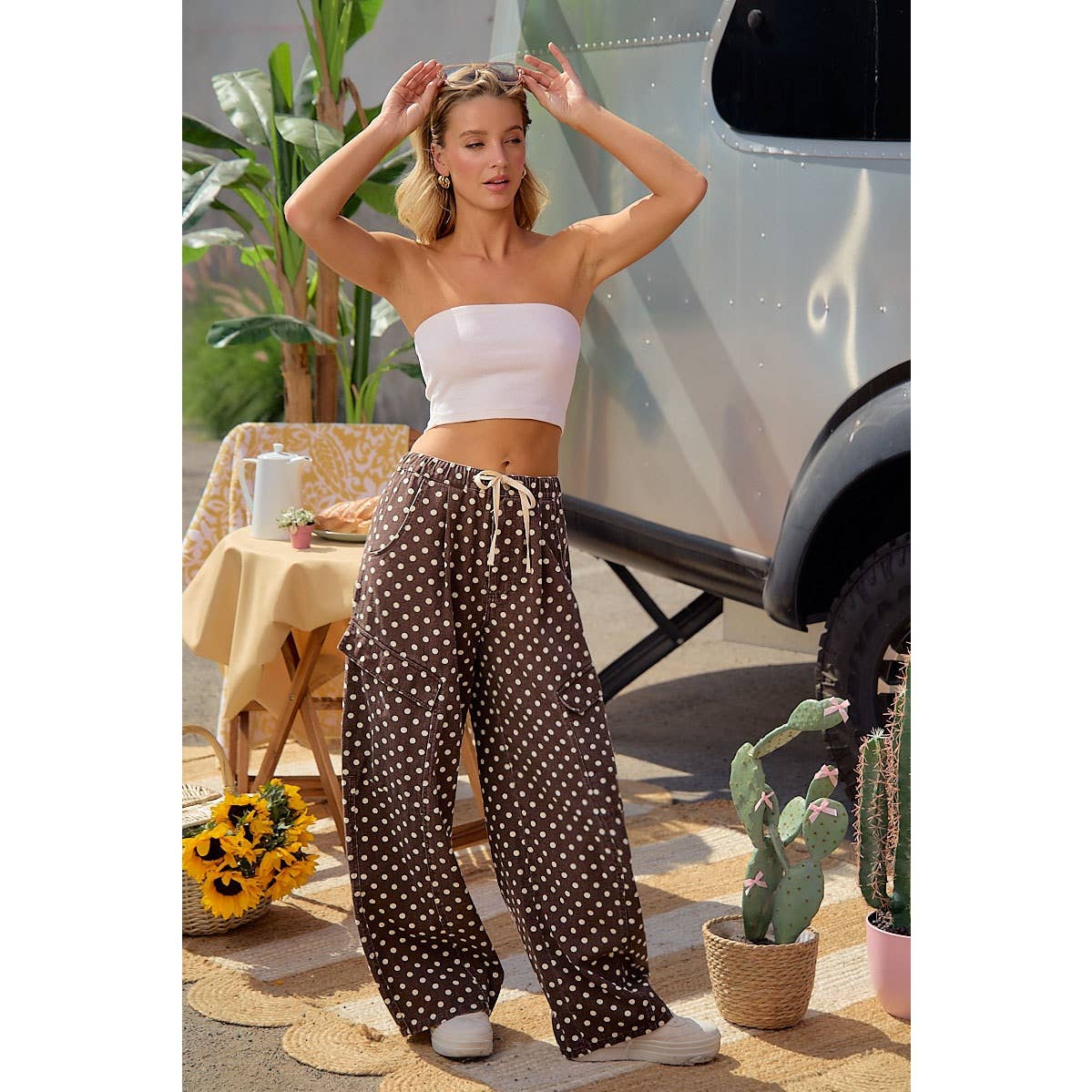 Polka dot wide leg pants