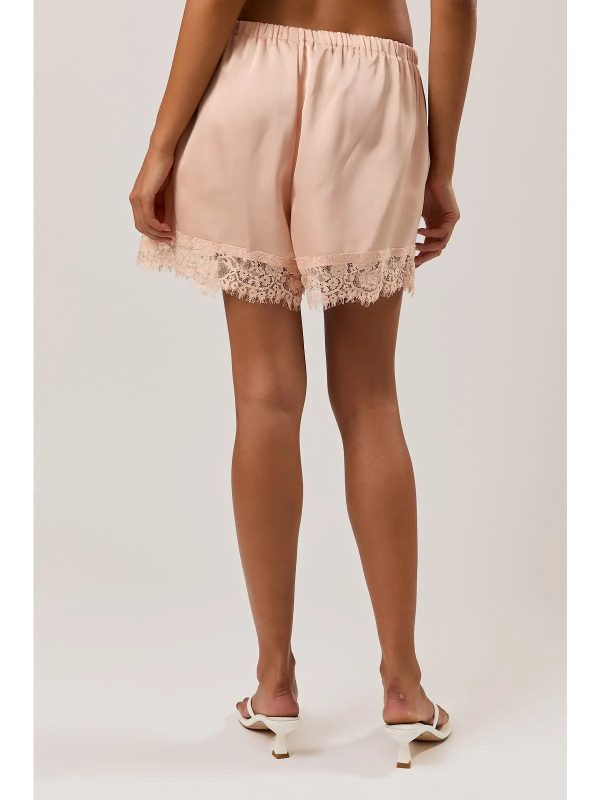 Lace trim satin shorts