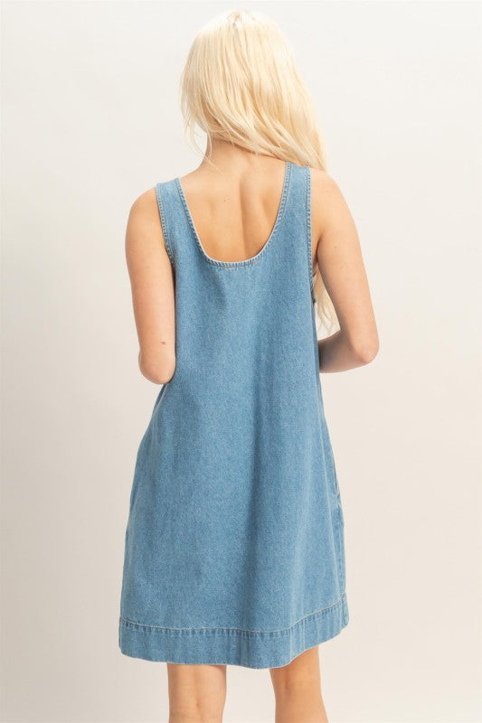 Sleeveless denim shift dress