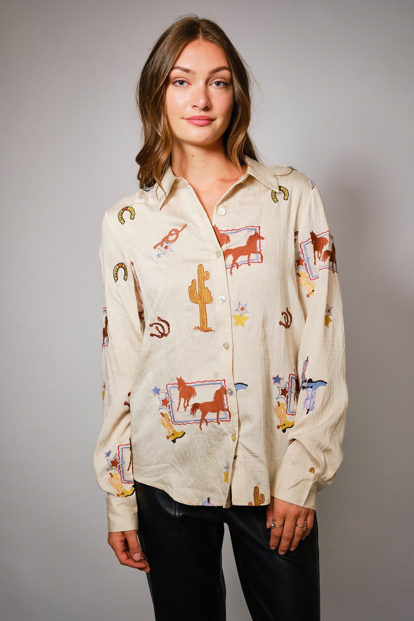 Long sleeve western embroidered shirt