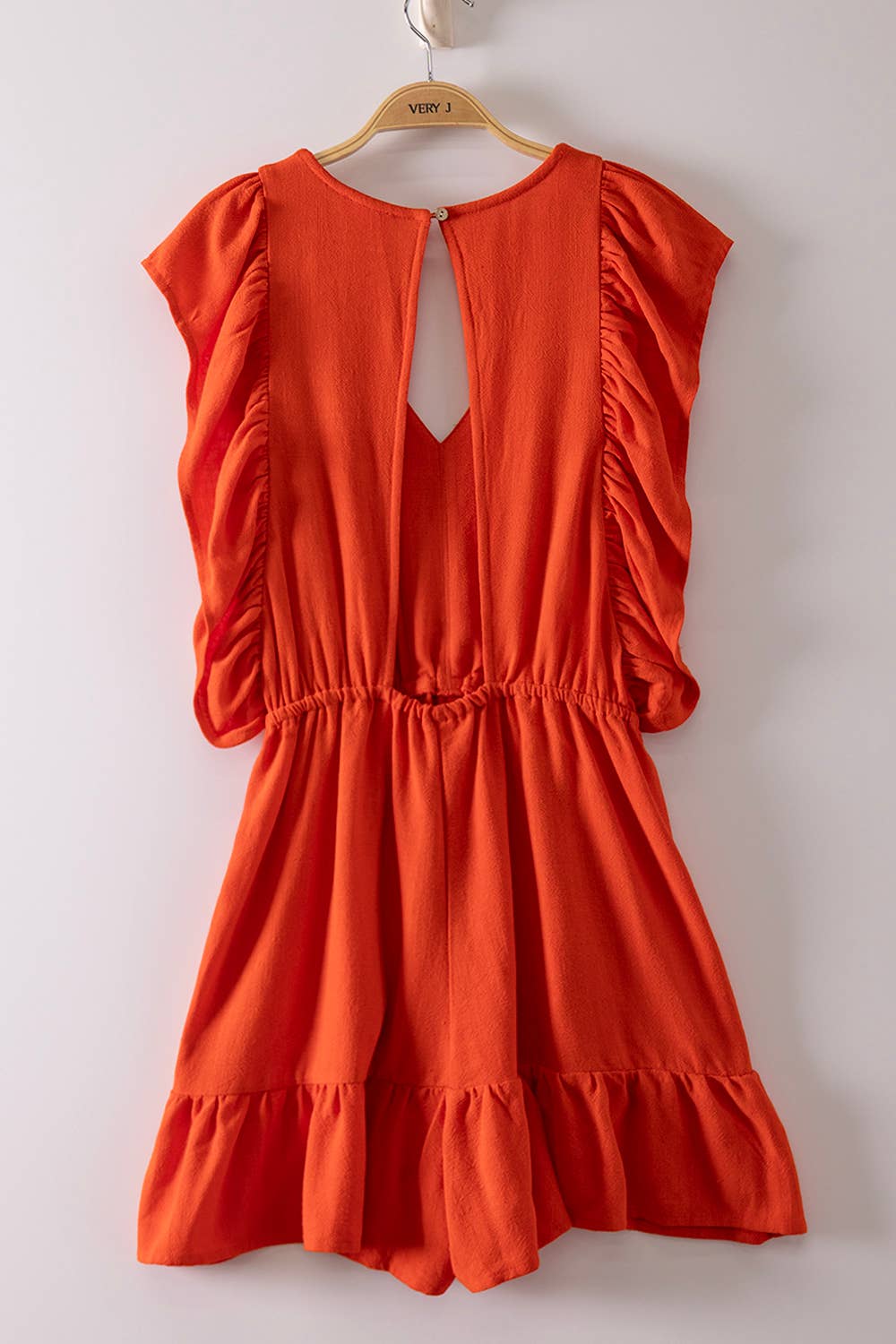 Back Cutout Ruffled Sleeve Romper