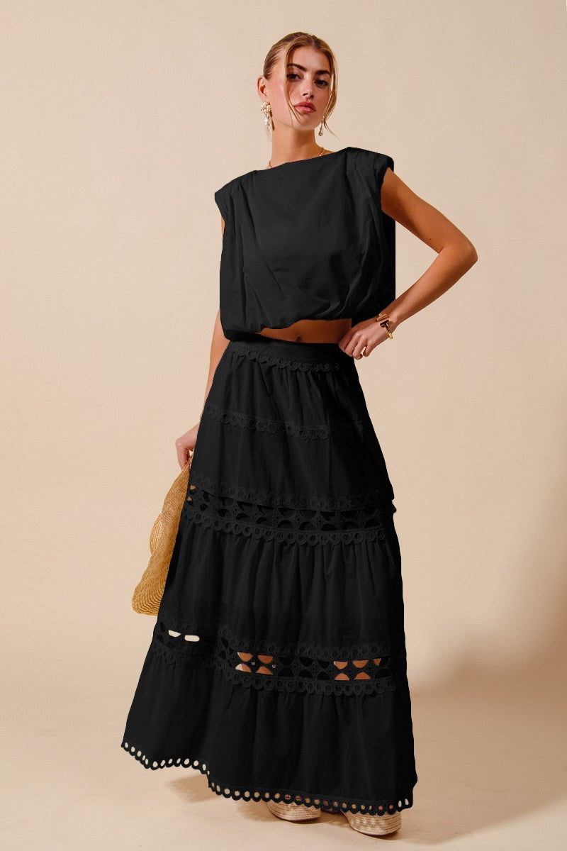 Lace Trimmed Maxi Skirt Set