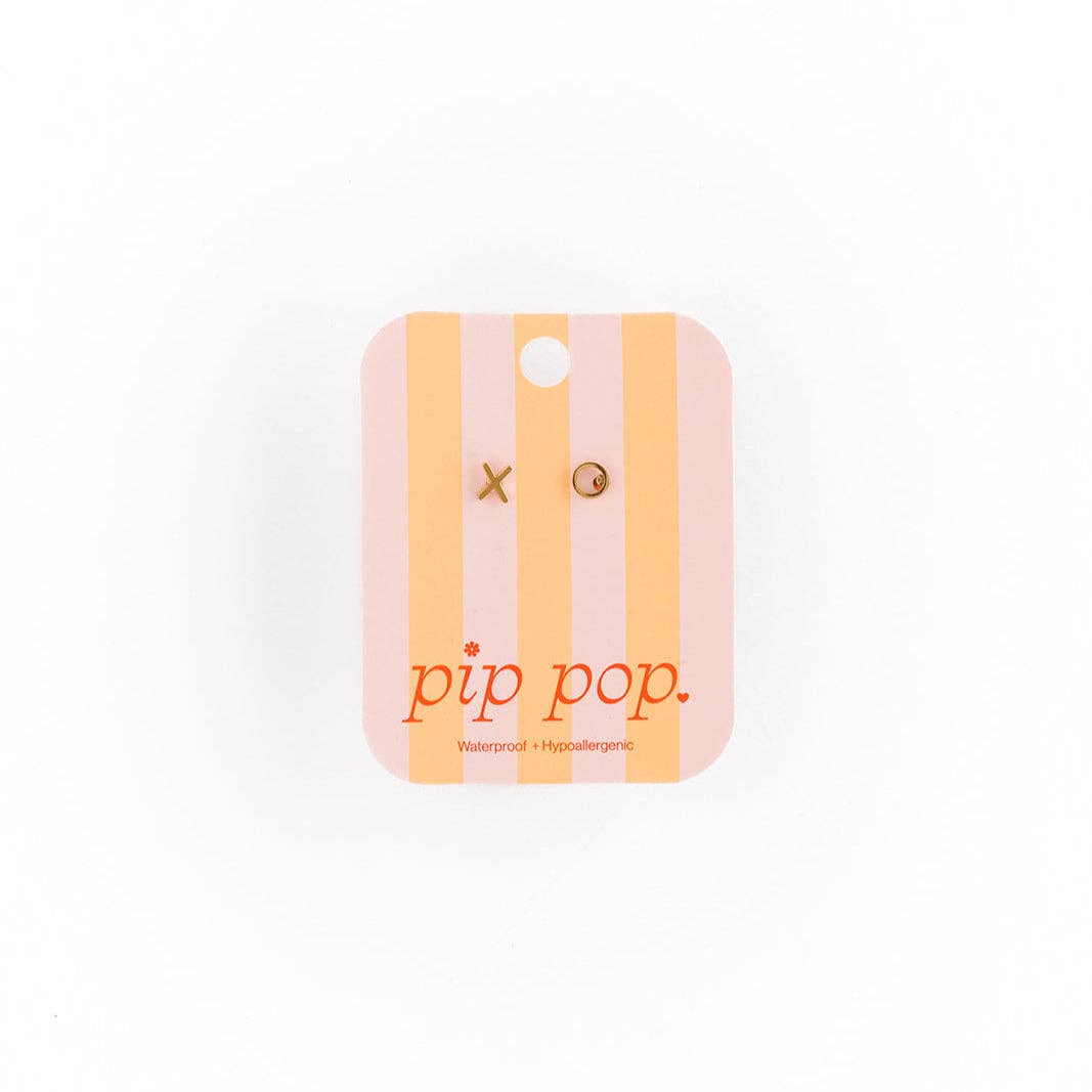 Hug + Kiss Stud Earrings - Hypoallergenic, Flat Back, Girl