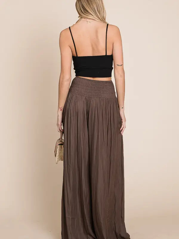 Smocked waist wide leg pant