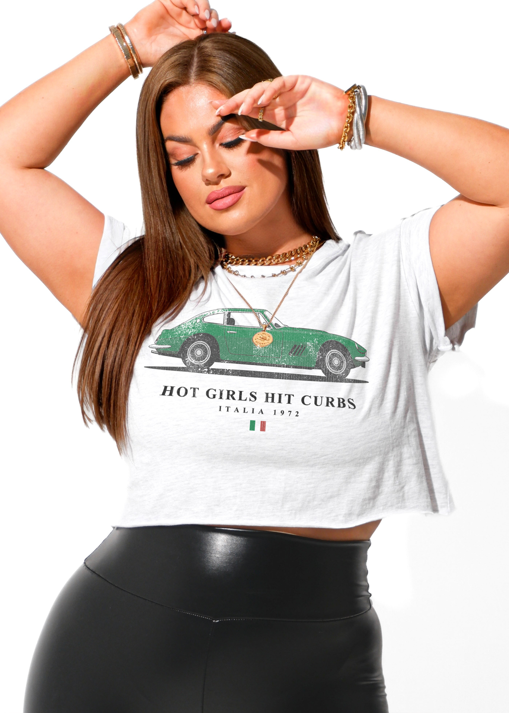 CROPPED HOT GIRLS HIT CURBS GRAPHIC TEE
