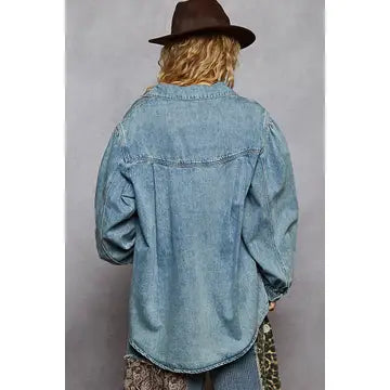 Distressed studded denim top