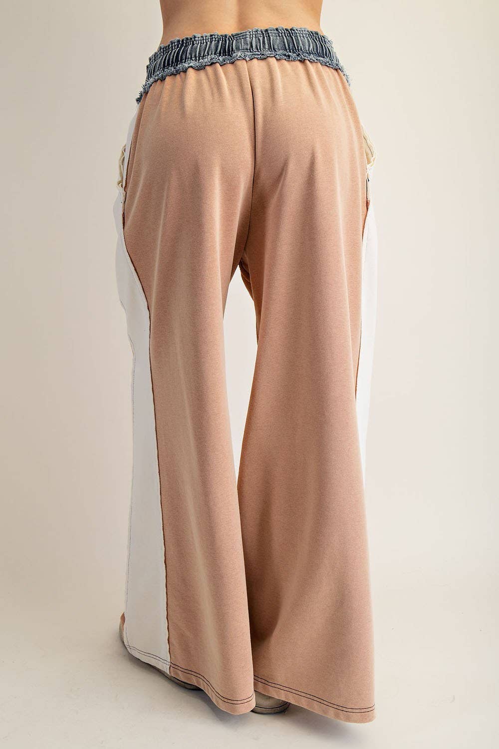 COLOR BLOCK DENIM DRAWSTRING PANTS