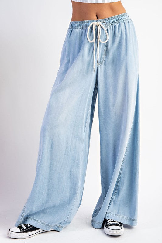 Wide leg chambray pants