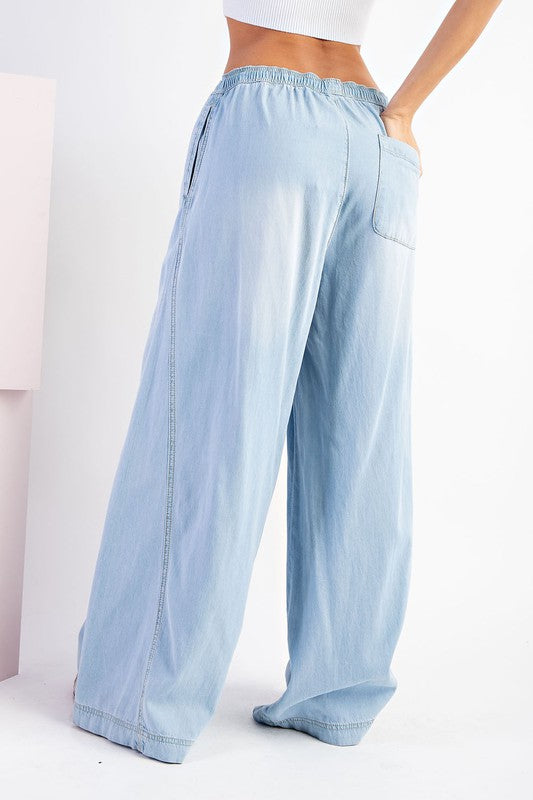 Wide leg chambray pants