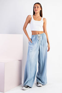 Wide leg chambray pants