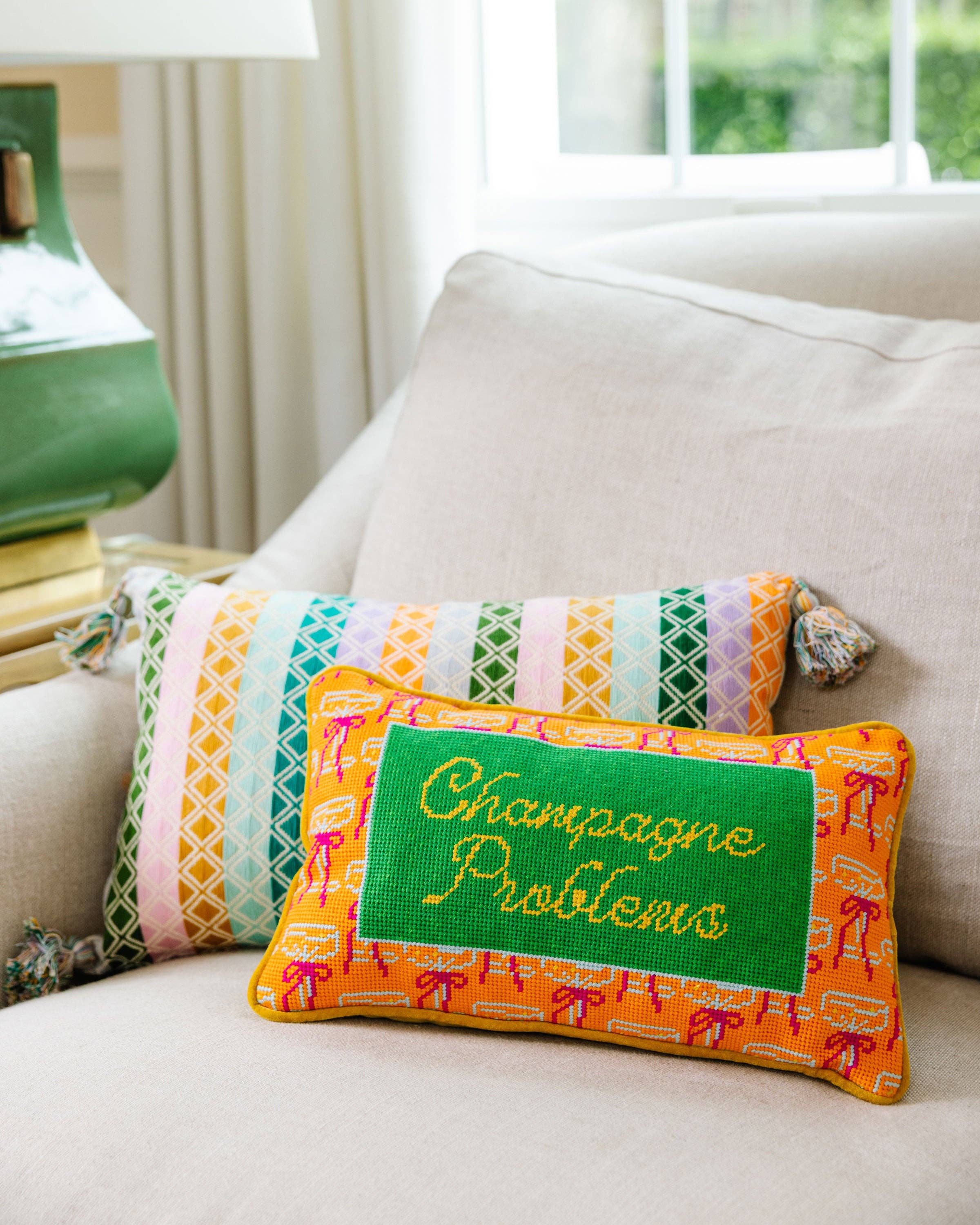 Champagne Problems Needlepoint Pillow