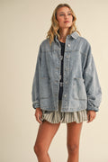 Oversized front pocket denim jacket