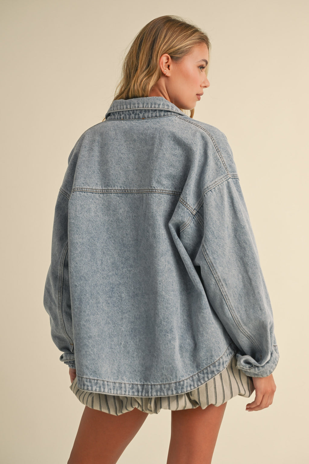 Oversized front pocket denim jacket