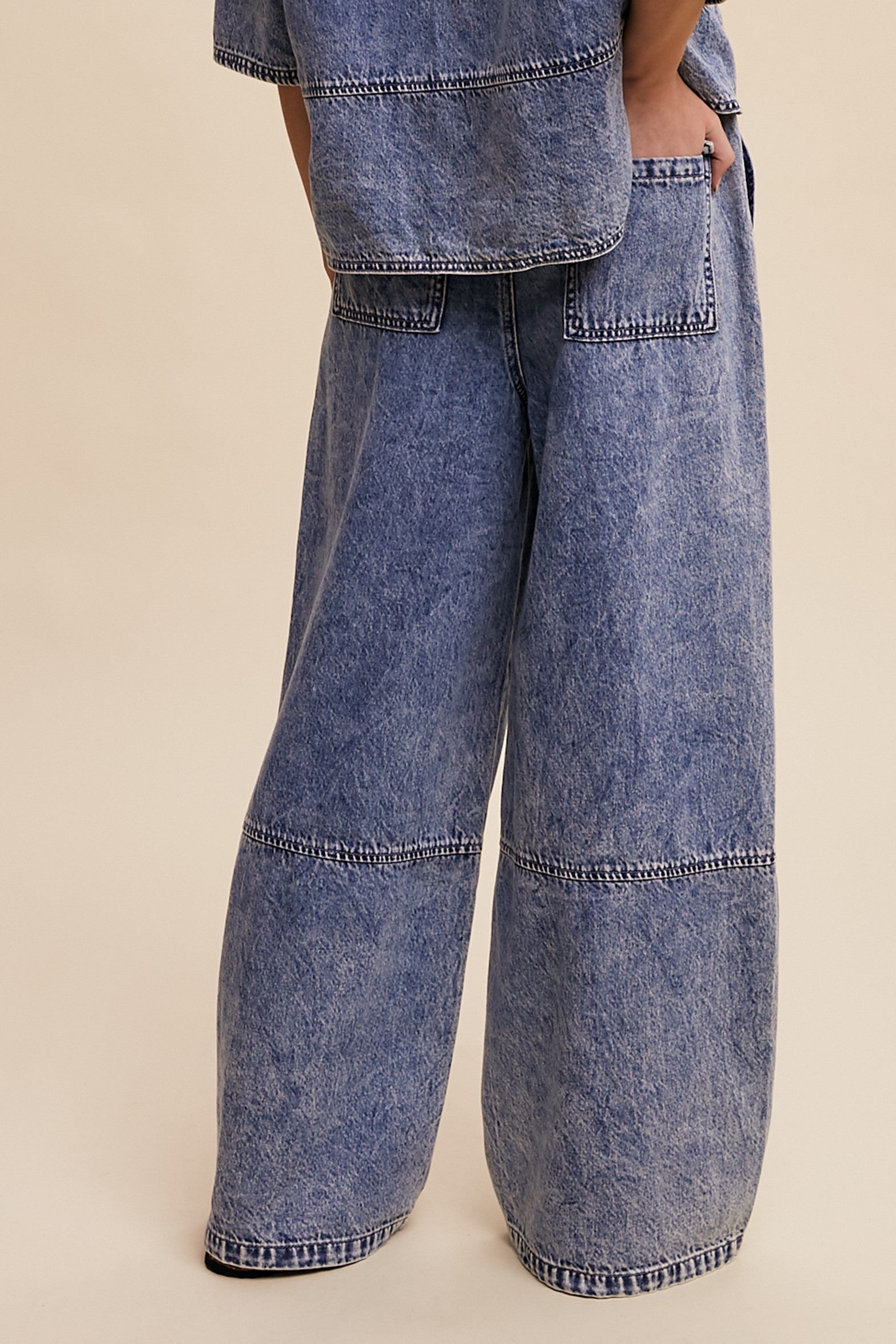 Wide Leg Drawstring Denim Pants