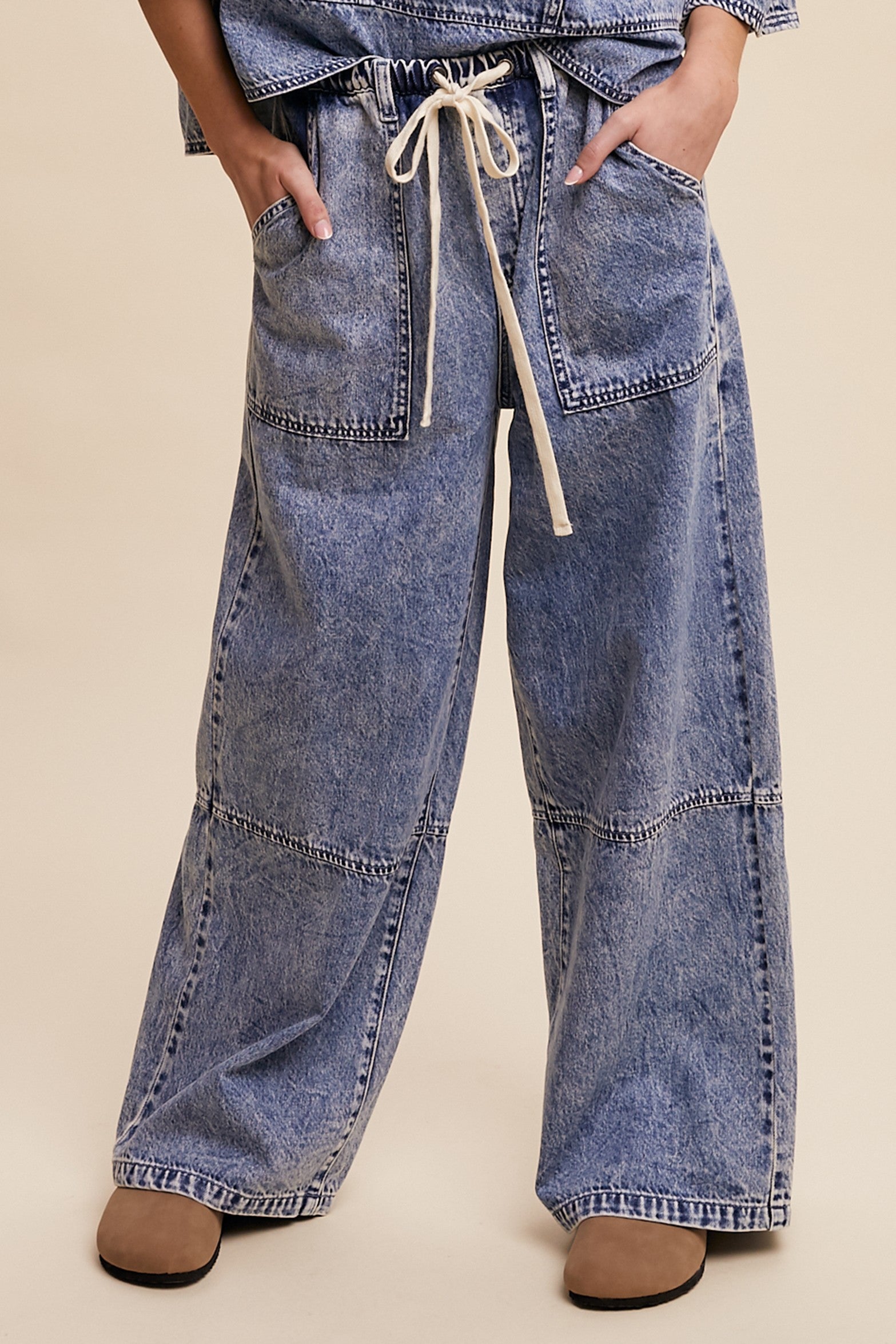 Wide Leg Drawstring Denim Pants